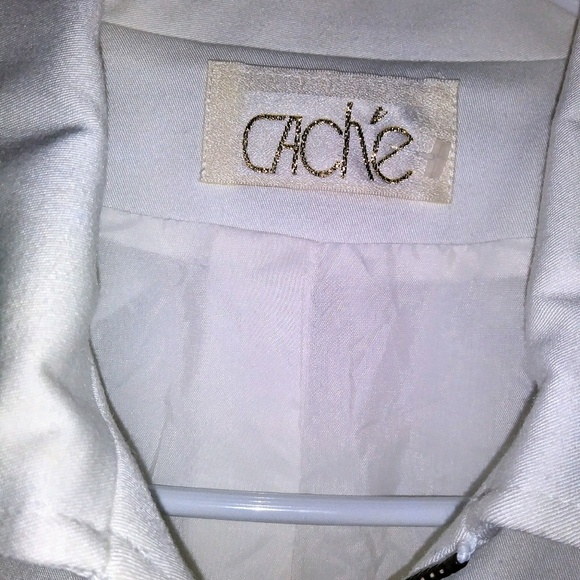 Vintage Cache white crop jacket sz 8 gold zipper - Picture 2 of 8
